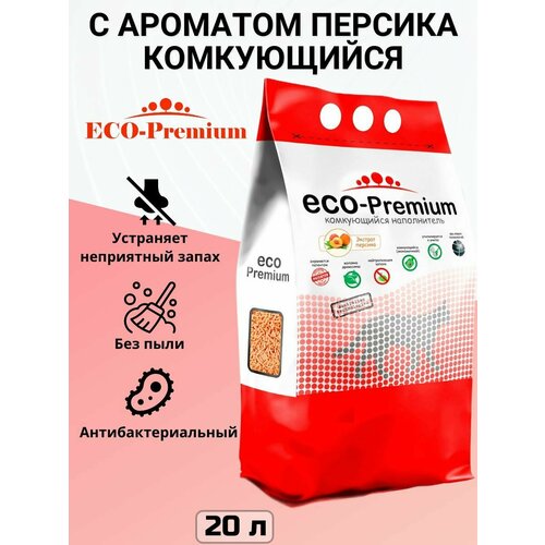 Наполнитель ECO Premium древесный, комкующийся с ароматом персика, 7,6 кг,20 л