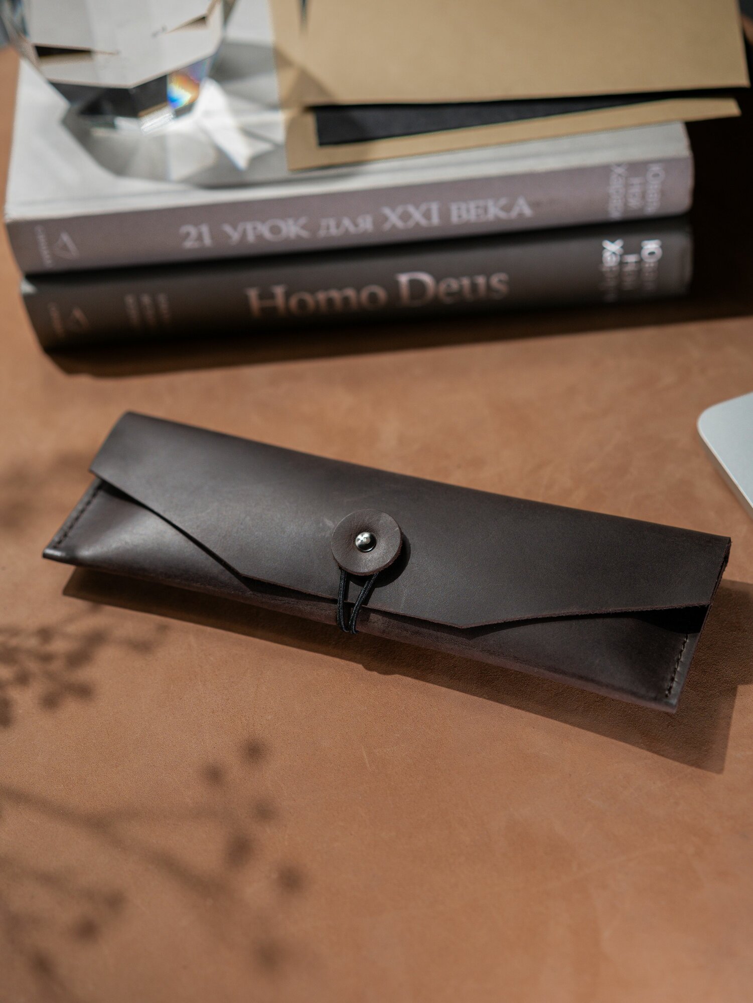 Пенал из натуральной кожи / Кожаный пенал для ручек, карандашей