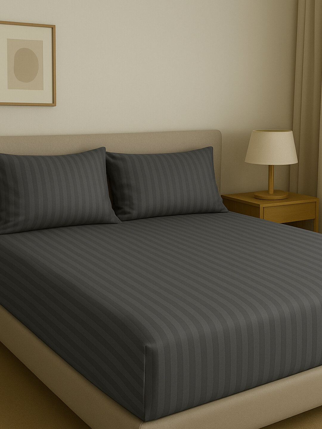 Постельное белье двуспальное, страйп сатин, простыня, 2 наволочки, в подарочной упаковке — фото 1