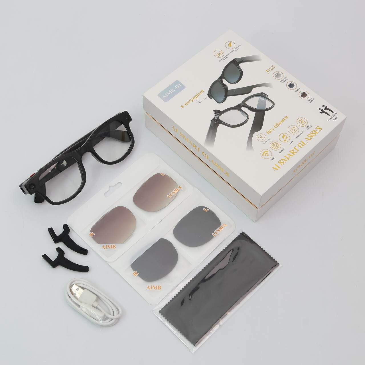 Умные очки AIMB-G1 – Очки с камерой Full HD, видеозапись, стильный черный цвет