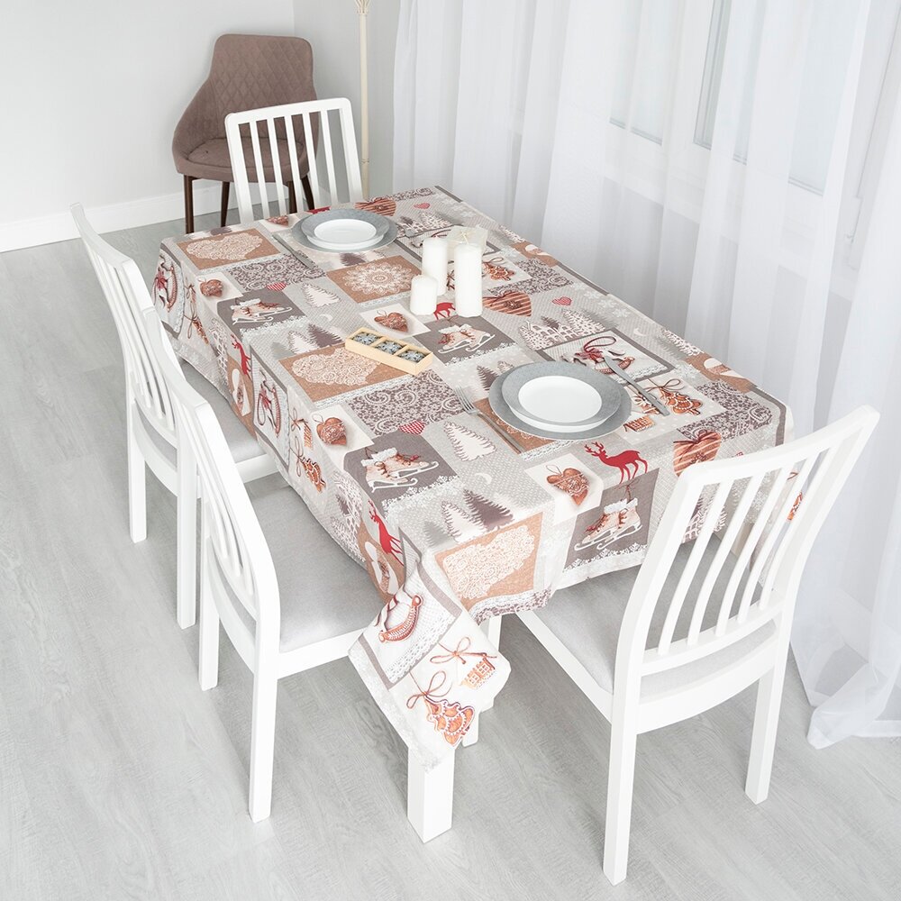 фото Скатерть на стол хлопок, Вселенная текстиля, № 11470/1 Лапландия, Рогожка, Скатерть новогодняя на стол, Подарок на Новый год