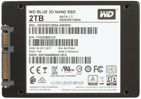 Накопитель SSD 2.5'' Western Digital Blue SA510 2TB SATA 6Gb/s 560/520MB/s IOPS 90K/87K TBW 500 DWPD 0.1 - фото №9