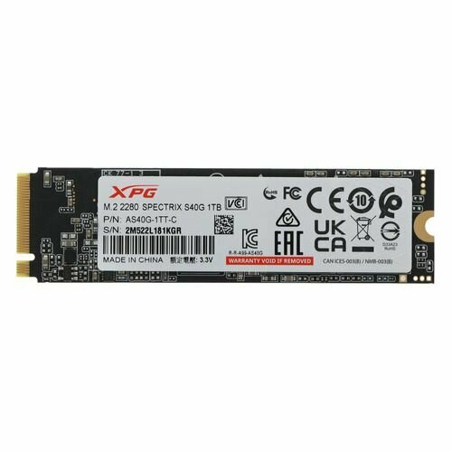 SSD накопитель A-Data S40G RGB AS40G-1TT-C 1ТБ, M.2 2280, PCIe 3.0 x4, NVMe, M.2