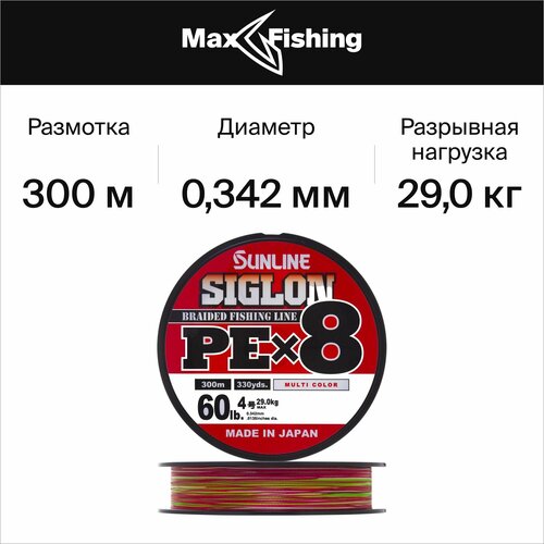 Плетеный шнур для рыбалки Sunline Siglon PE X8 #4,0 0,342мм 300м (5color)