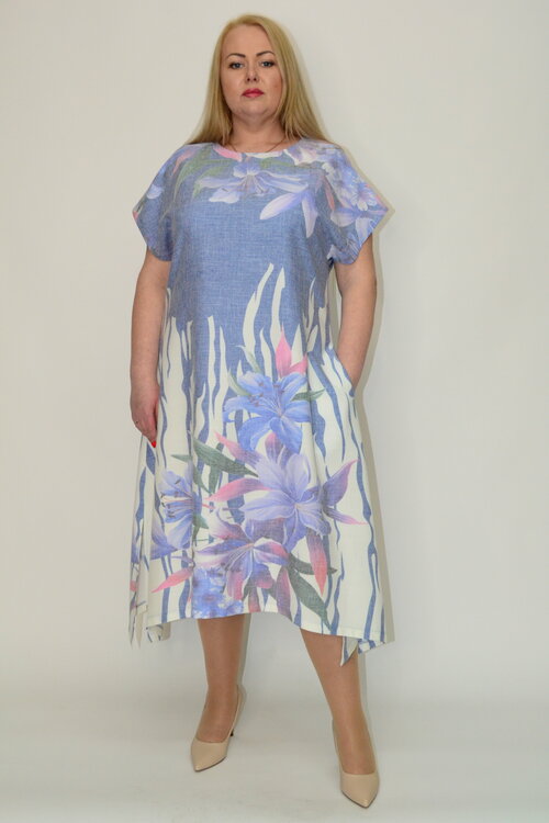 Платье ALIR, хлопок, повседневное, трапециевидный силуэт, макси, размер 164-124-132, голубой
