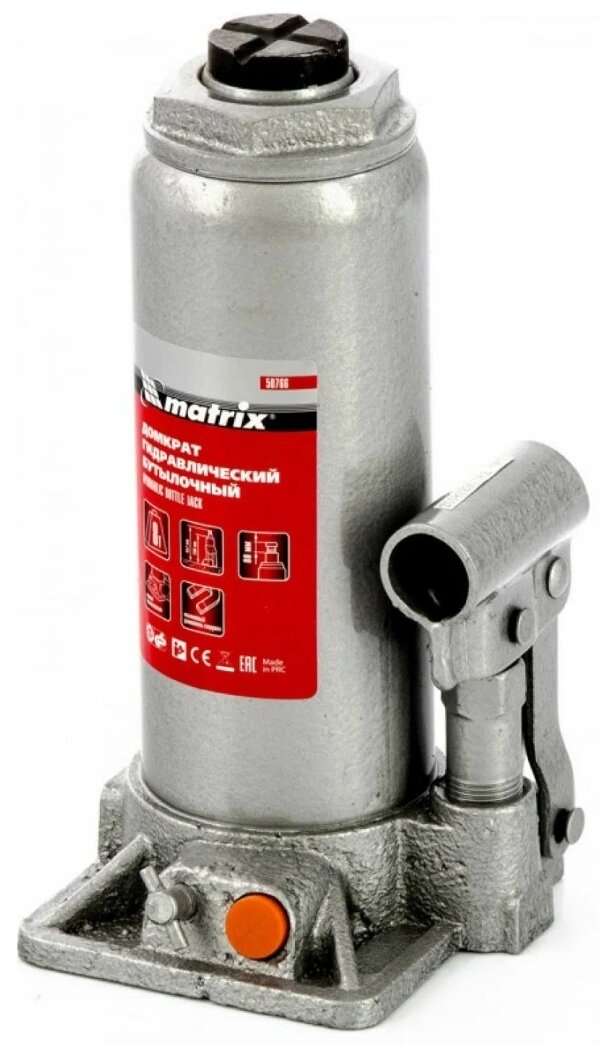 Домкрат гидравлический бутылочный, 8 т, h подъема 230-457 мм Matrix (50766)