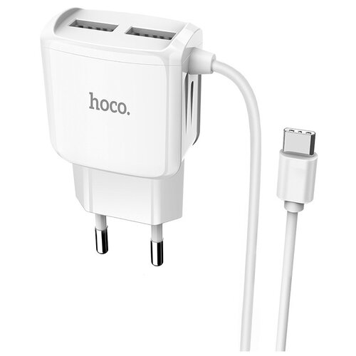 Сетевое зарядное устройство Hoco C59A Mega joy со встроенным кабелем USB Type-C, белый сзу hoco c59a mega joy 2xusb 2 4a интегрированный кабель type c 1м белый
