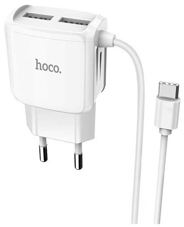 Сетевое зарядное устройство Hoco C59A Mega joy со встроенным кабелем USB Type-C, white