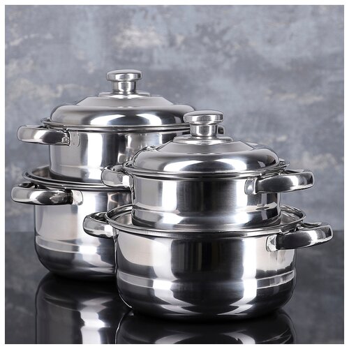 фото Набор кастрюль 4 шт: 6/18/20/22 см, с металл.крышками, толщина 0,4 мм 4092985 сима-ленд