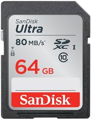 Карта памяти SanDisk Ultra SDXC Class 10 UHS-I 80MB/s 64 GB, чтение: 80 MB/s