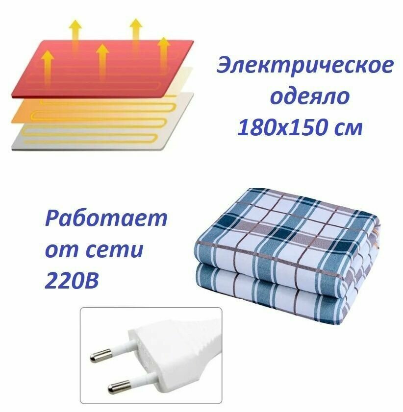 Электроодеяло с подогревом 180х150 см / Электрическое одеяло с обогревом 220В