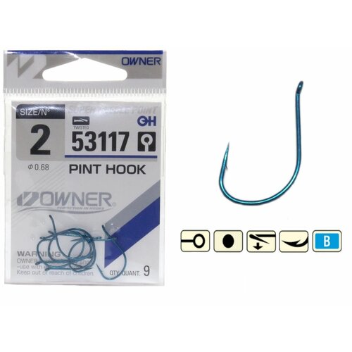 крючок рыболовный owner pint hook 8 blue уп 11шт Крючок рыболовный OWNER PINT HOOK № 8 BLUE (уп.11шт)