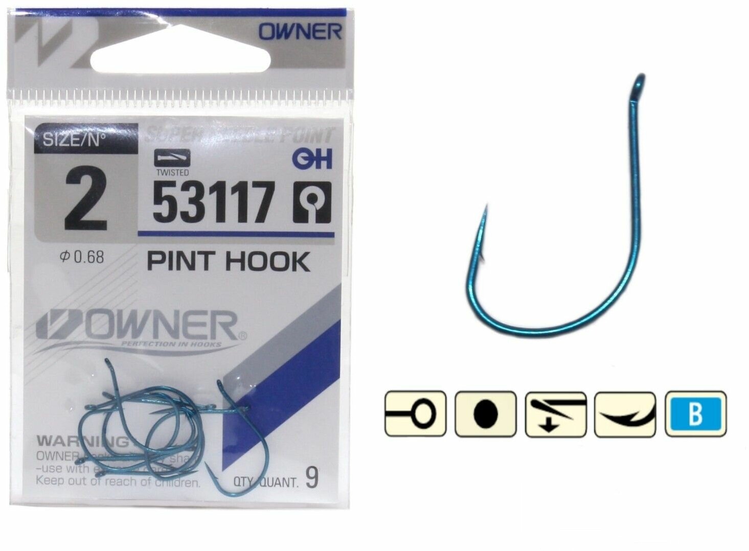 Крючок рыболовный OWNER PINT HOOK №12 BLUE (уп.13шт)