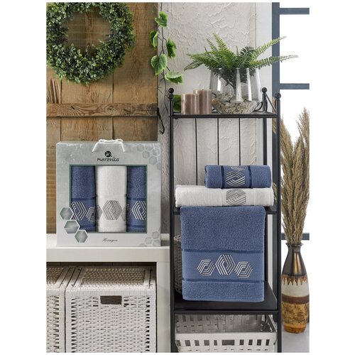 фото Oran merzuka полотенце hexagon цвет: темно-голубой (50х90 см - 2 шт,70х140 см) br41173