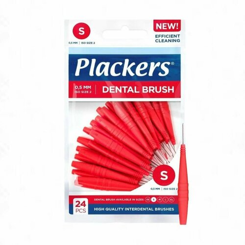 Межзубные ершики Plackers Dental Brush S 05 мм 24 шт красные из Финляндии 1270₽