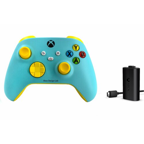 Геймпад Microsoft беспроводной Series S / X / Xbox One S / X Design Lab голубой с желтым + Оригинальный аккумулятор play and charge kit USB - Type C