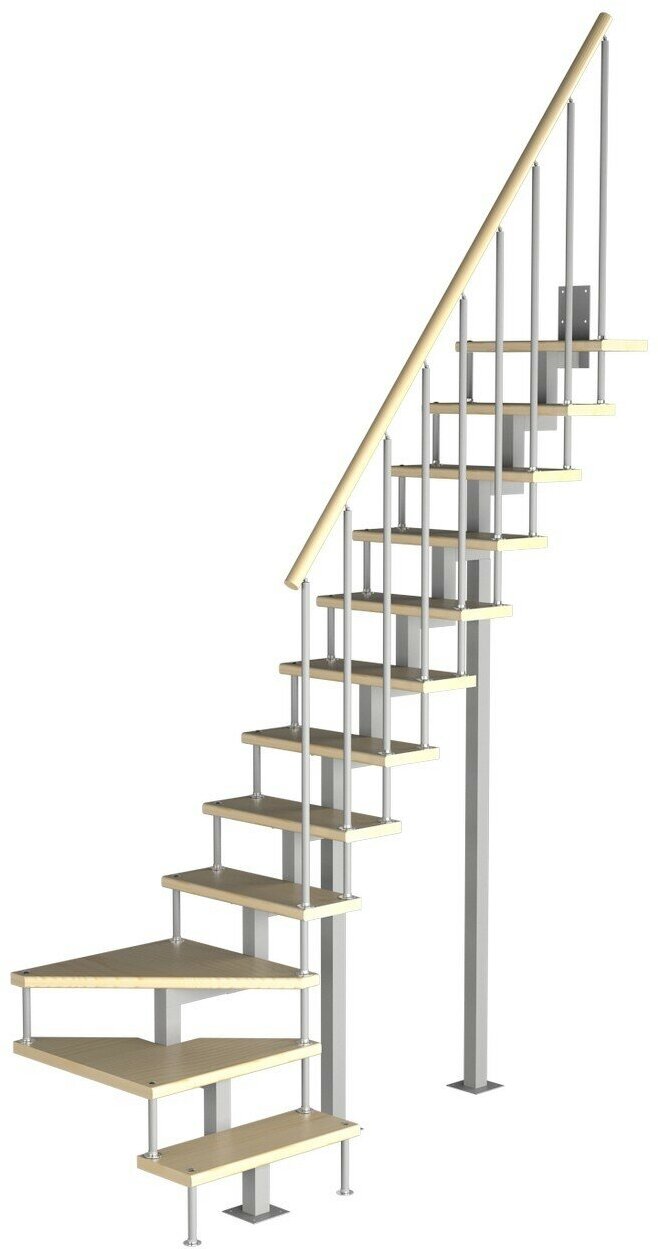 Модульная малогабаритная лестница Компакт 2700-2925, Серый, Сосна, Нержавеющая сталь