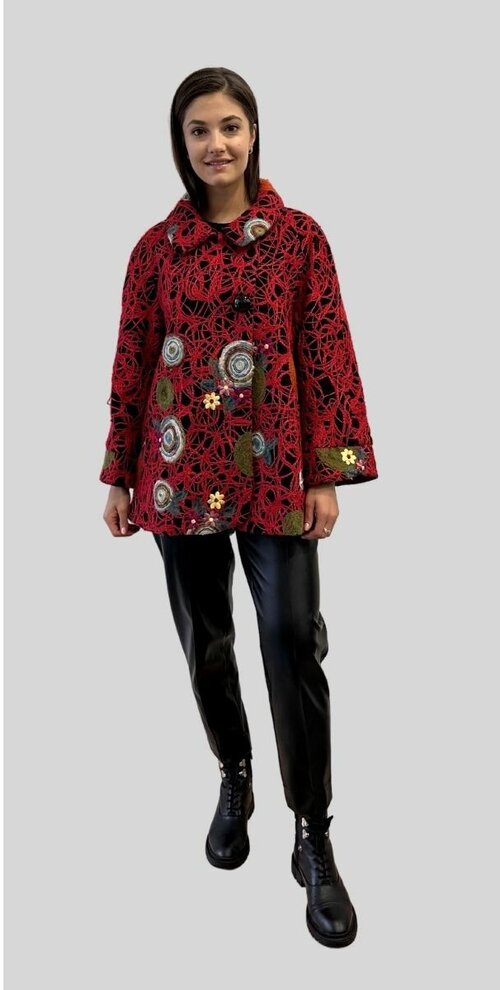 Пальто-пиджак  демисезонное, силуэт трапеция, укороченное, размер 50, красный
