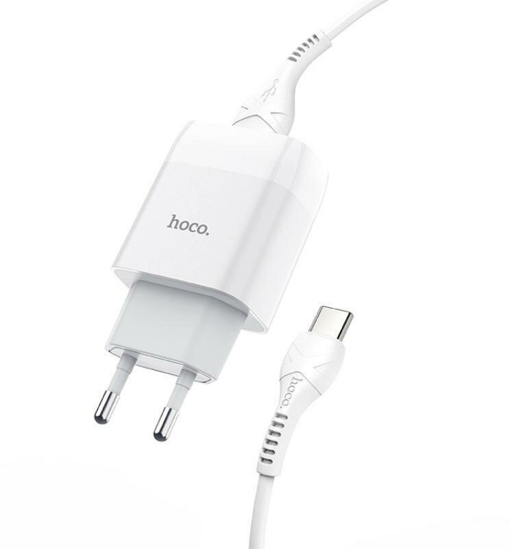 Сетевое зарядное устройство USB Hoco C73A (2.4A/2 порта/кабель Type-C) <белый>