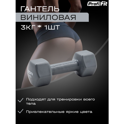 Гантель неразборная PROFI-FIT виниловая серый гантель profi fit в виниловой оболочке 2 кг оранжевый