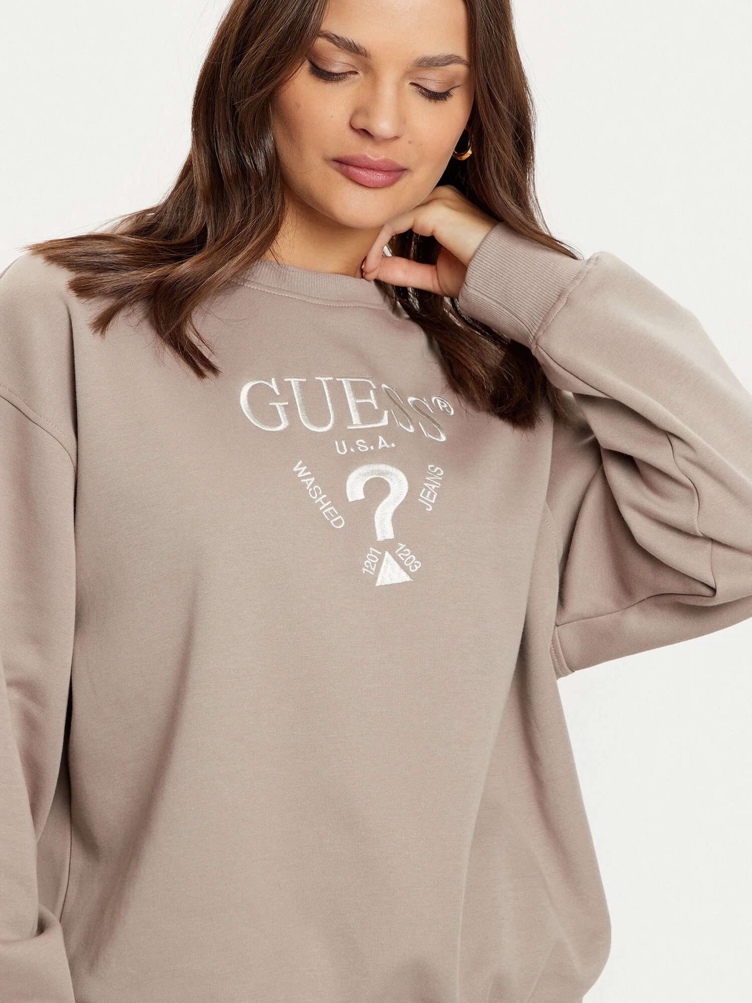 Свитшот GUESS, размер S, , светло-коричневый — фото 1