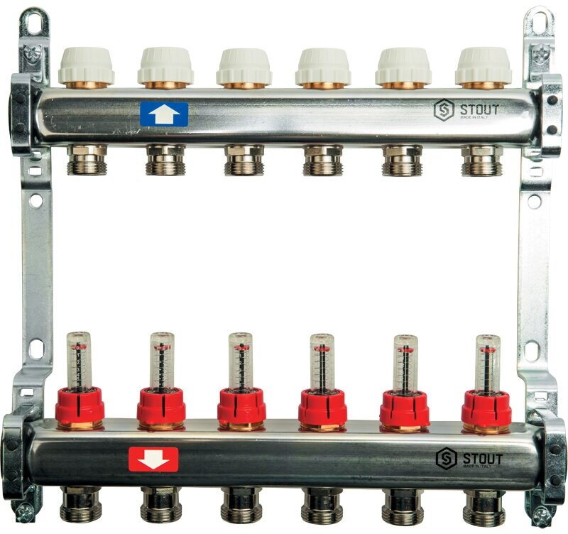 STOUT Коллекторная группа из нержавеющей стали с расходомерами 9 выходов