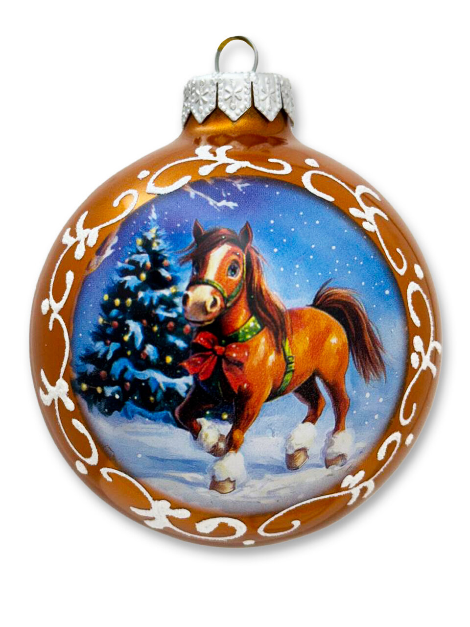 Елочный шар Ленигрушка Веселая Лошадка золотой шар диаметр 80 мм