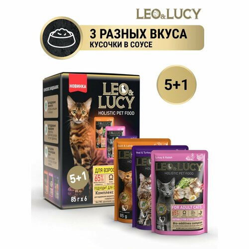 Корм для кошек LEO&LUCY кусочки в соусе Ассорти 5+1 НТС