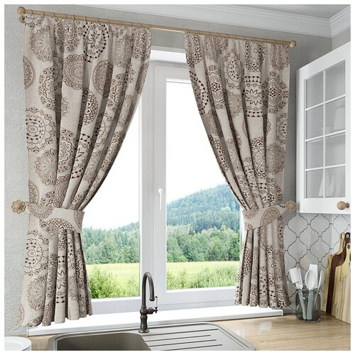 фото Комплект штор для кухни sola "тату", коричневый, 135*160 см - 2 шт