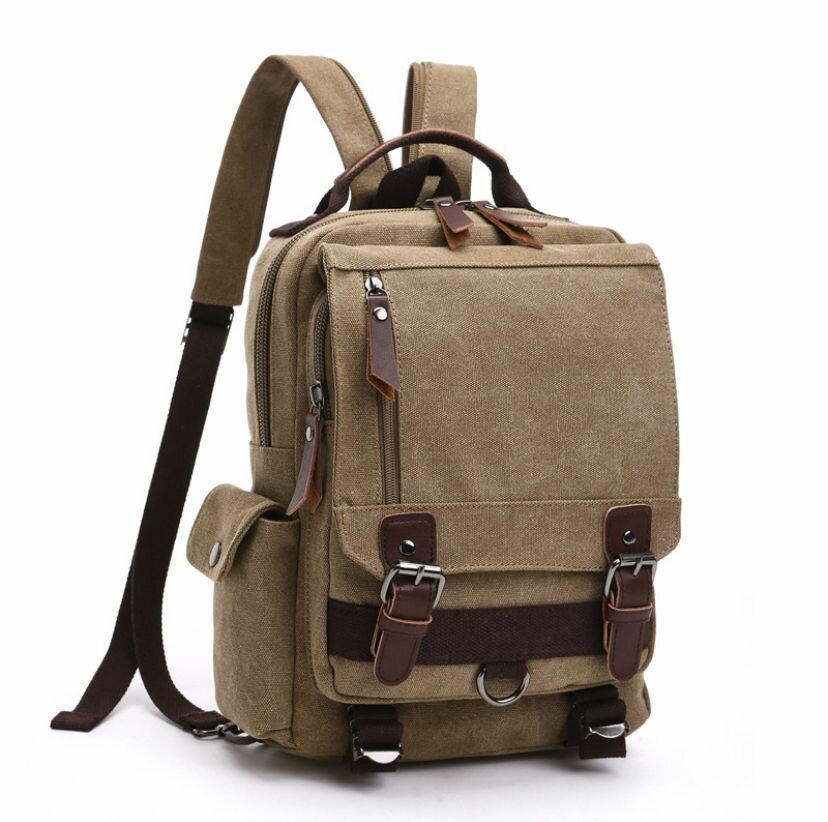 INDIANA Turn. Компактный холщевый рюкзак. Плотный. Для города, путешествий. Функциональный и вместительный. Мужской/женский. Бежево-коричневый.