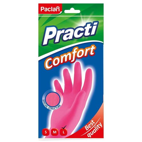 фото Перчатки резиновые paclan "practi.comfort", s, розовые, пакет с европодвесом