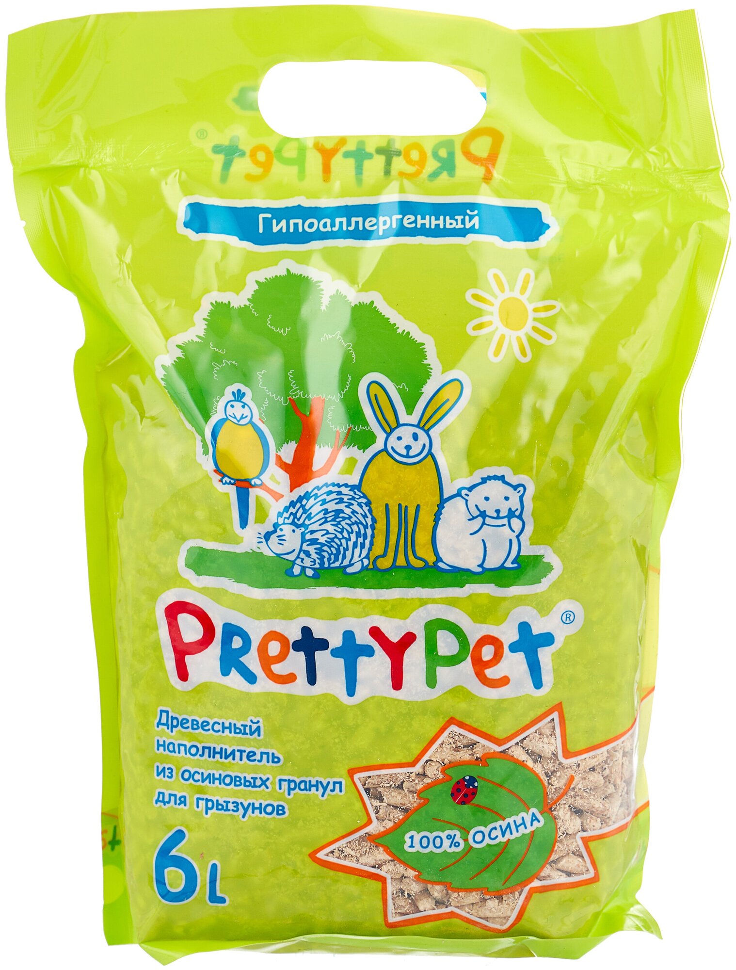 Наполнитель из осиновых гранул для грызунов и птиц Prettypet 6л/2 кг