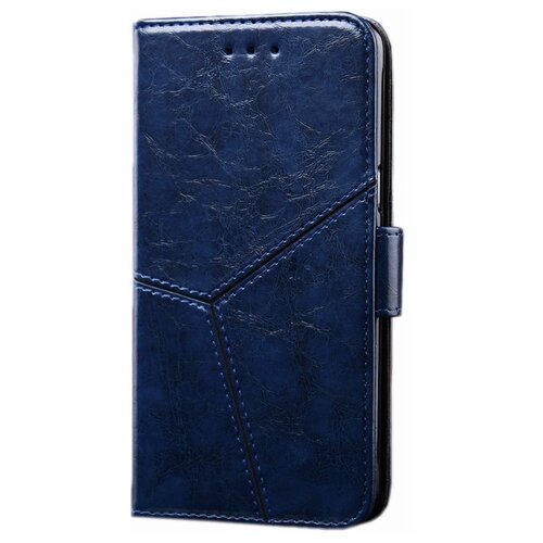 фото Чехол-книжка mypads для sony xperia 5 ii из качественной импортной кожи прошитый по контуру с необычным геометрическим швом цвет синий