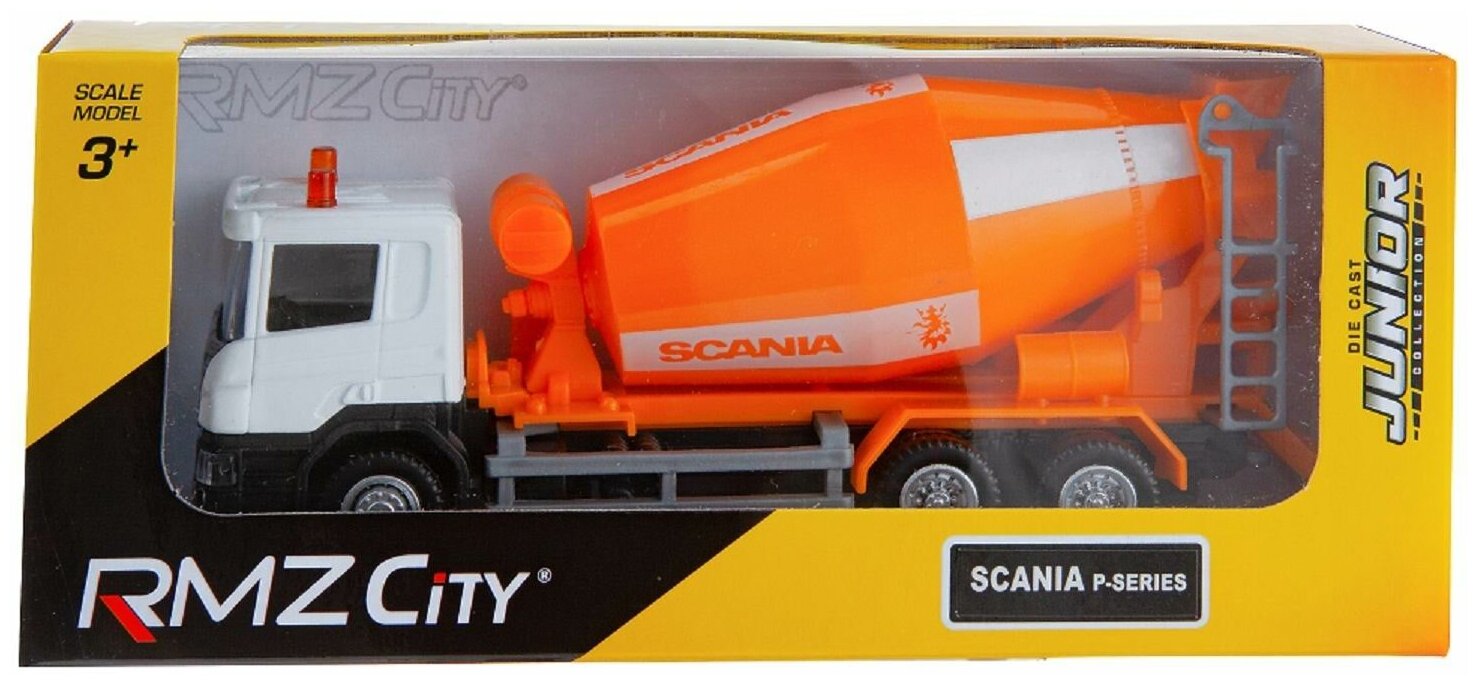 Машинка металлическая Uni-Fortune RMZ City 1:64 Бетономешалка Scania, без механизмов, цвет оранжевый 144005