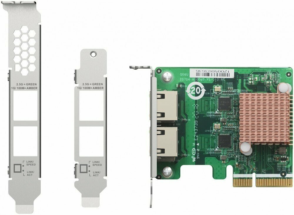 QNAP QXG-2G2T-I225 2-port 2.5 GbE network expansion card, Controller I225-LM, PCIe Gen2 x2, 3 x Brackets included (Full-height, Low-profile and Speci