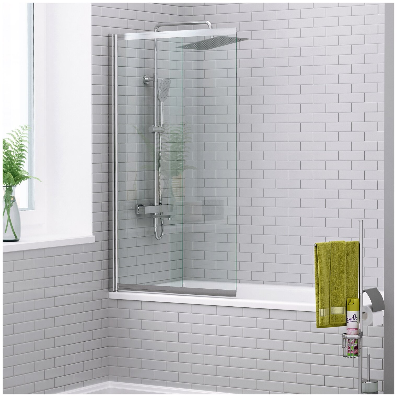 Стеклянная шторка на ванну, хром, прозрачная, WasserKRAFT Main 41S02-100