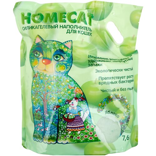 Впитывающий наполнитель Homecat Силикагелевый Яблоко, 7.6л, 1 шт. hаполнитель для кошачьего туалета japan premium pet тофу с ароматом яблока комкуется и смывается в туалет 7 л
