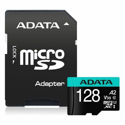 Карта памяти microSDXC UHS-I U3 A-Data Premier Pro 128 ГБ, 100 МБ/с, Class 10, AUSDX128GUI3V30SA2-RA1, 1 шт, переходник SD