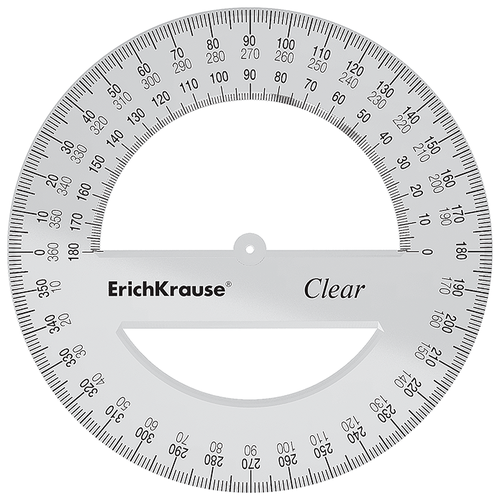 ErichKrause Транспортир Clear 360° 12 см (39083), прозрачный 360 градусный транспортир с поворотным рычагом полная круглая указка угловая линейка математические инструменты для рисования геометриче