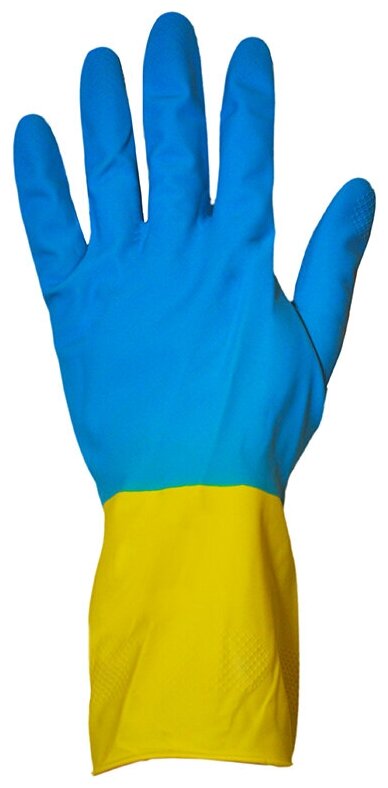 Хозяйственные перчатки Рифленая поверхность, удлиненная манжета, повышенная прочность, длина 300 мм. Blue/Yellow размер M
