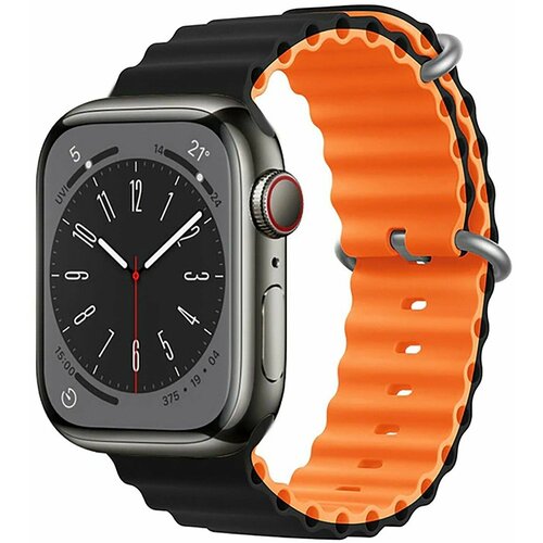 Силиконовый браслет Ocean Band для Apple Watch 42/44/45/49/ ремешок для Smart X8 Ultra, Smart GS8 Ultra / черный-оранжевый