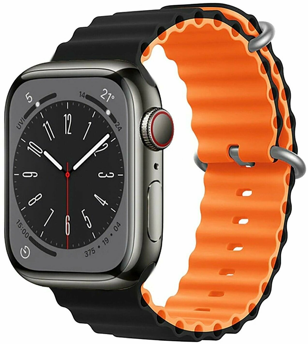 Силиконовый браслет Ocean Band для Apple Watch 42/44/45/49/ ремешок для Smart X8 Ultra Smart GS8 Ultra / черный-оранжевый