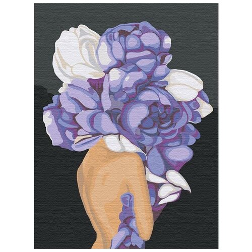 девушка с синей розой на голове раскраска картина по номерам на холсте Девушка с цветком на голове. Сиреневые пионы Раскраска картина по номерам на холсте