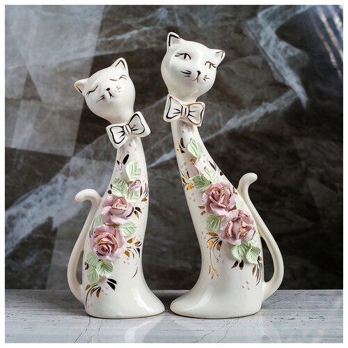 фото Набор статуэток "коты сладкая парочка", цветная лепка, 28 см керамика ручной работы 3789305 .