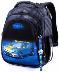 Школьный рюкзак (ранец) для мальчика серый Winner One с Машиной для начальной школы (5008)