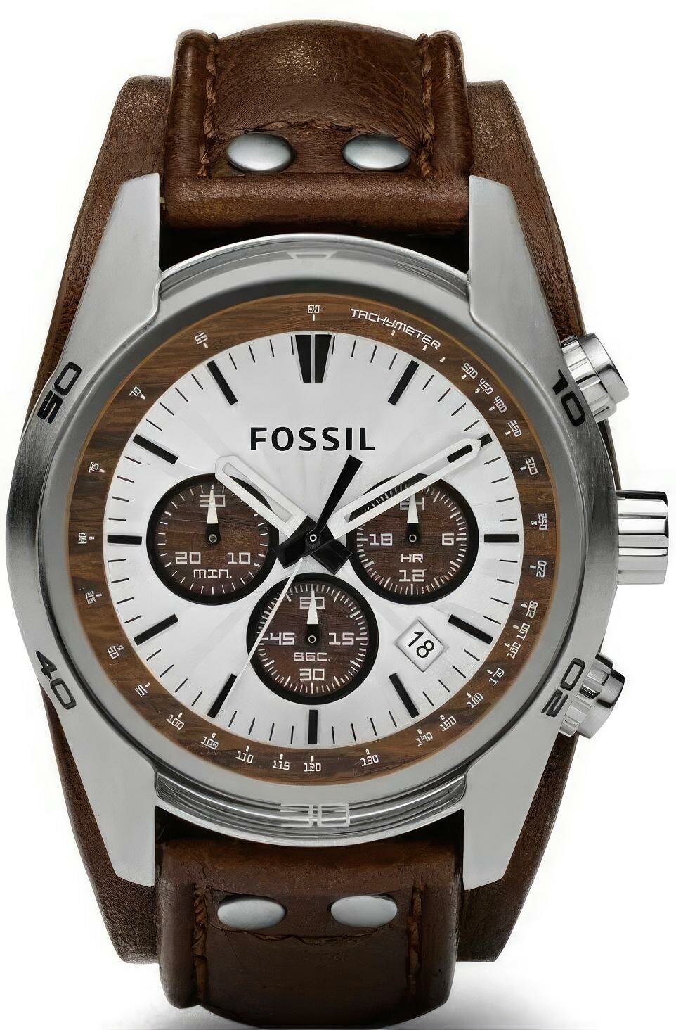 Наручные часы FOSSIL Coachman, серебряный, коричневый — фото 1