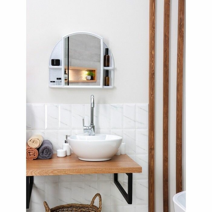 Шкафчик для ванной комнаты c зеркалом «Орион», цвет белый мрамор - фотография № 12