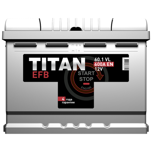 Аккумулятор автомобильный TITAN EFB 60 А/ч 600 А прям. пол. Росс. авто (242х175х190)