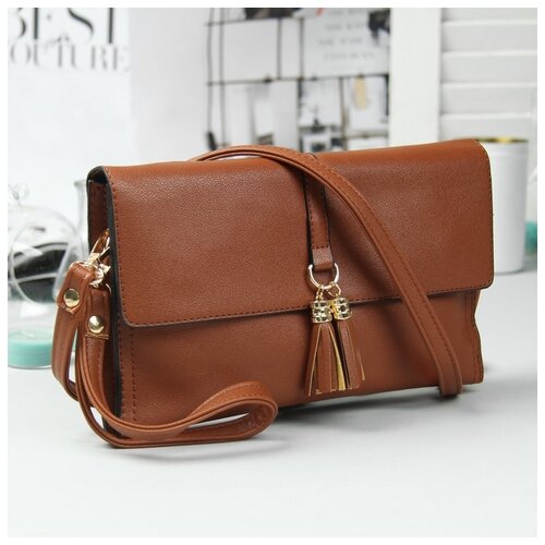 фото Клатч жен кристин, 22*3*14, 3 отдела на молнии, н/карман, с ручкой, регул ремень, корич 3526216 сима-ленд