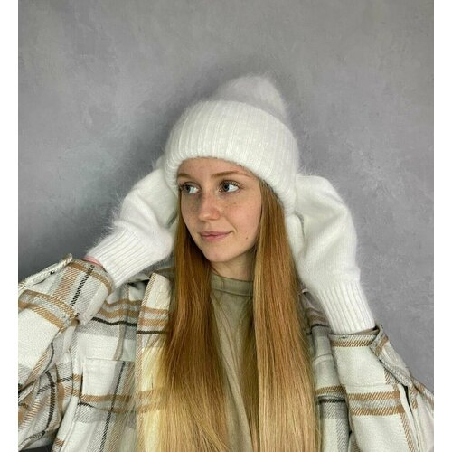 фото Шапка бини , размер 56/59, белый fashion time